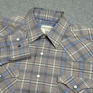 Panhandle Rough Stock Pearl Snap Shirt Mens Medium 2 Pocket Plaid Gray Cowboy